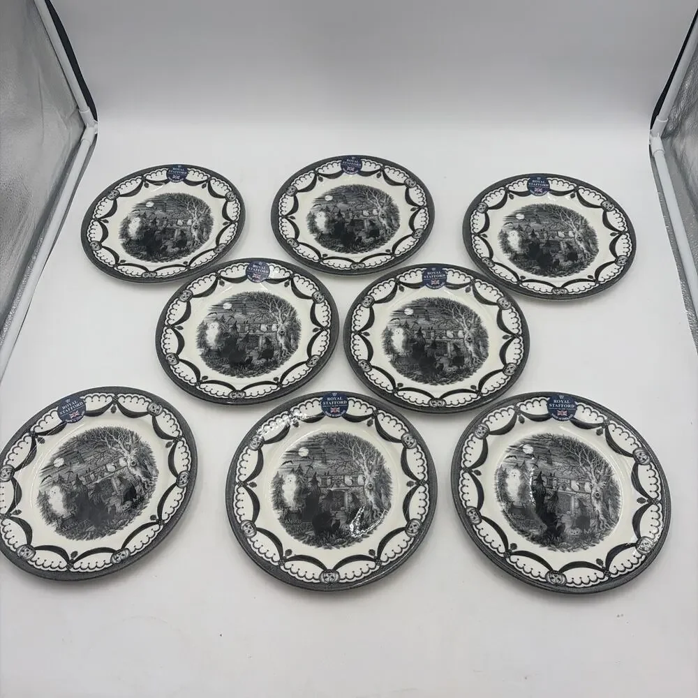 Royal Stafford Witches Coven Set 8 Salad/Side Plate Ghost Halloween Seance New